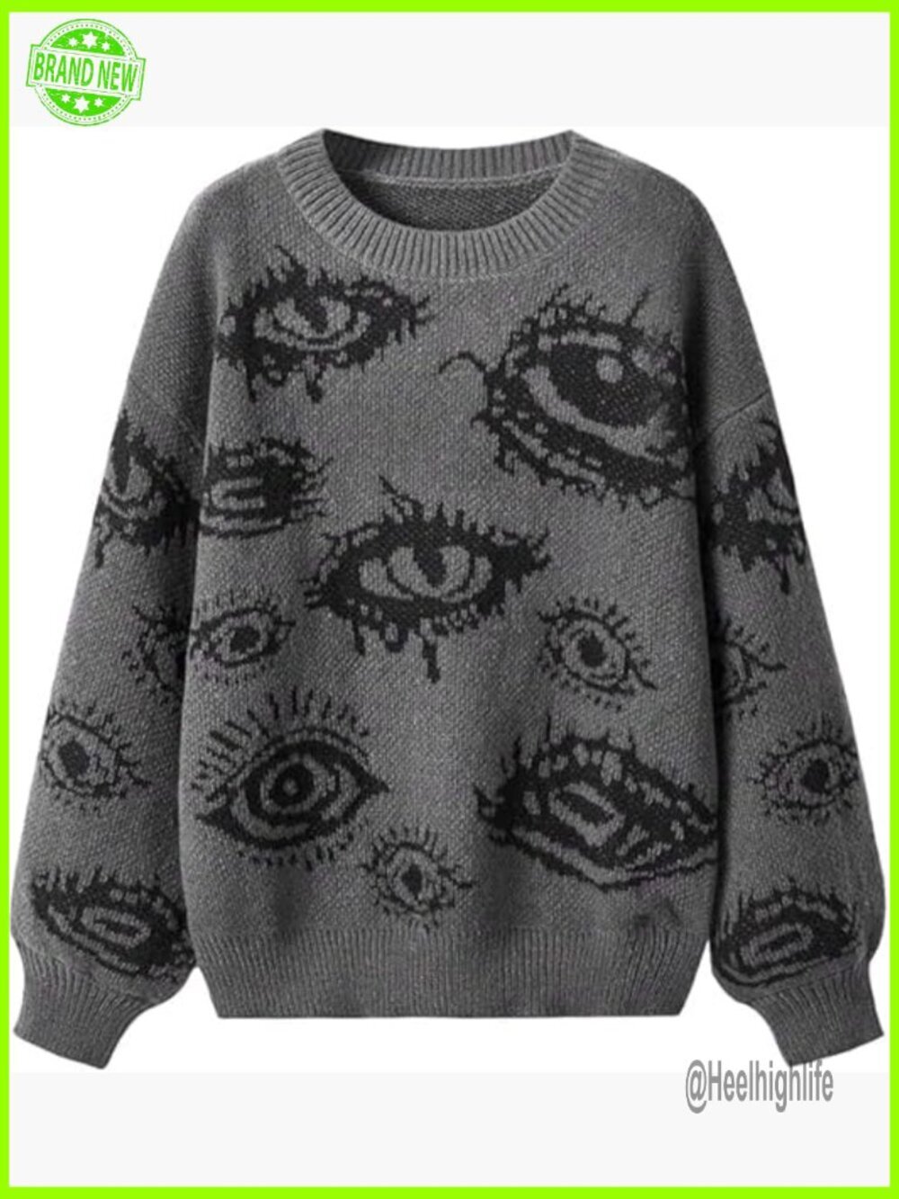 Oversized Crewneck Long Sleeve Goth Grunge Punk Sweater Pullover Top